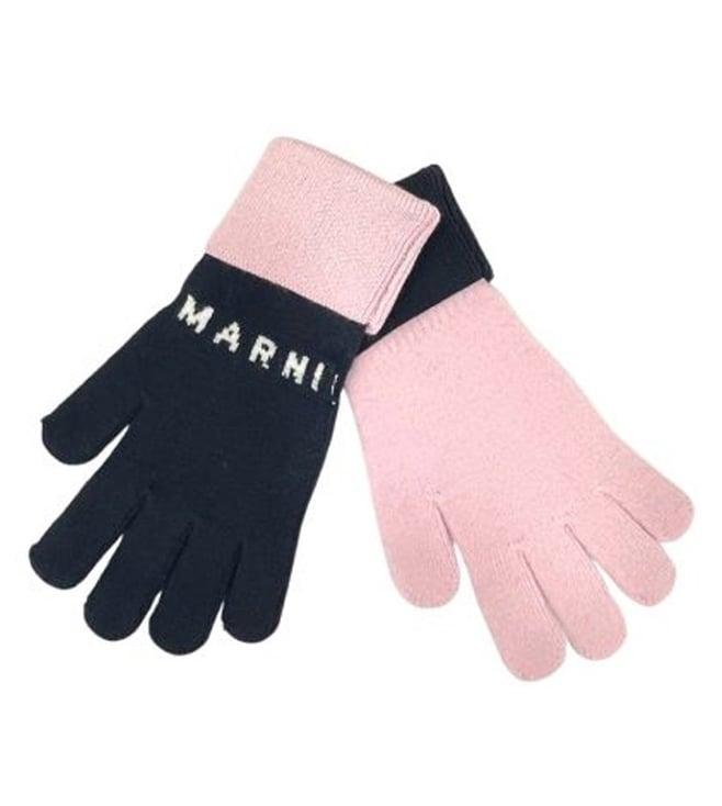 marni kids blue & pink two-tone logo gloves (8-12 years)