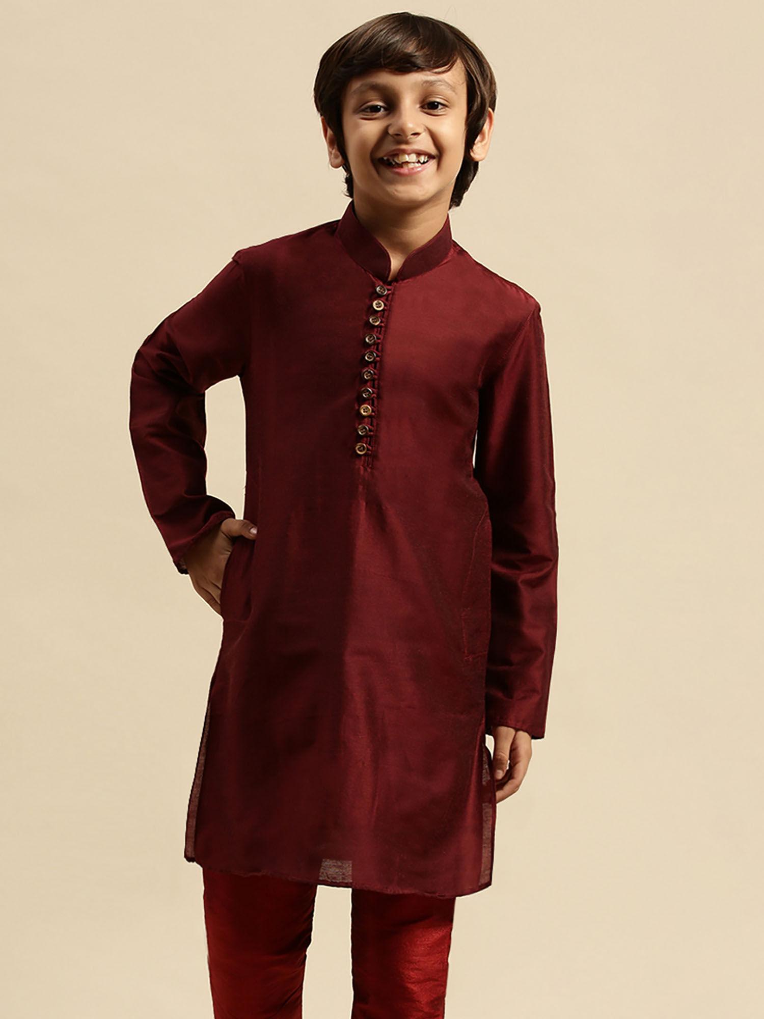 maroon art silk kurta for boys