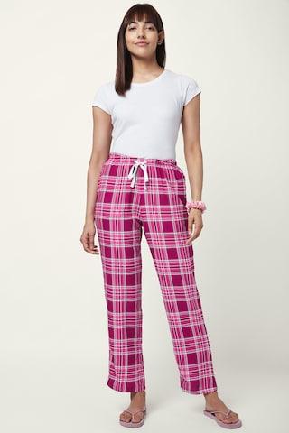 maroon check ankle-length sleepwear women comfort fit pyjama