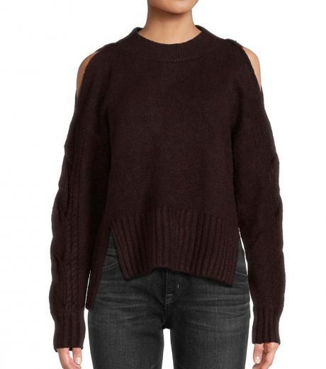 maroon cold shoulder high low sweater