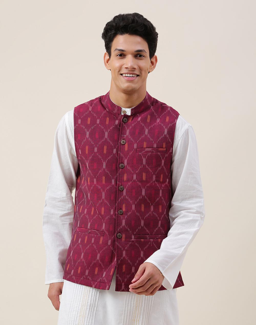 maroon-cotton-chinese-collar-nehru-jacket