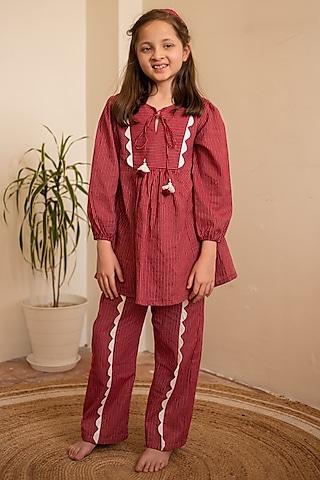 maroon cotton co-ord set for girls