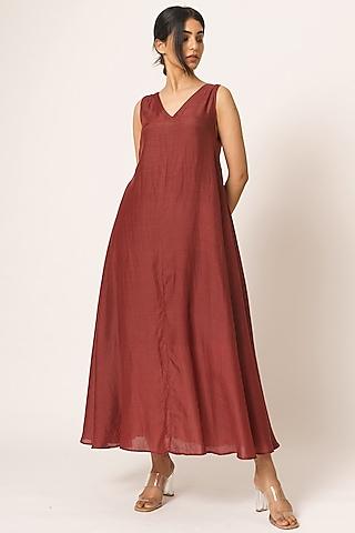 maroon cotton silk dress