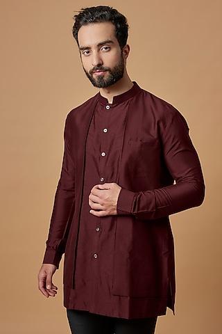 maroon cotton silk layered shirt kurta