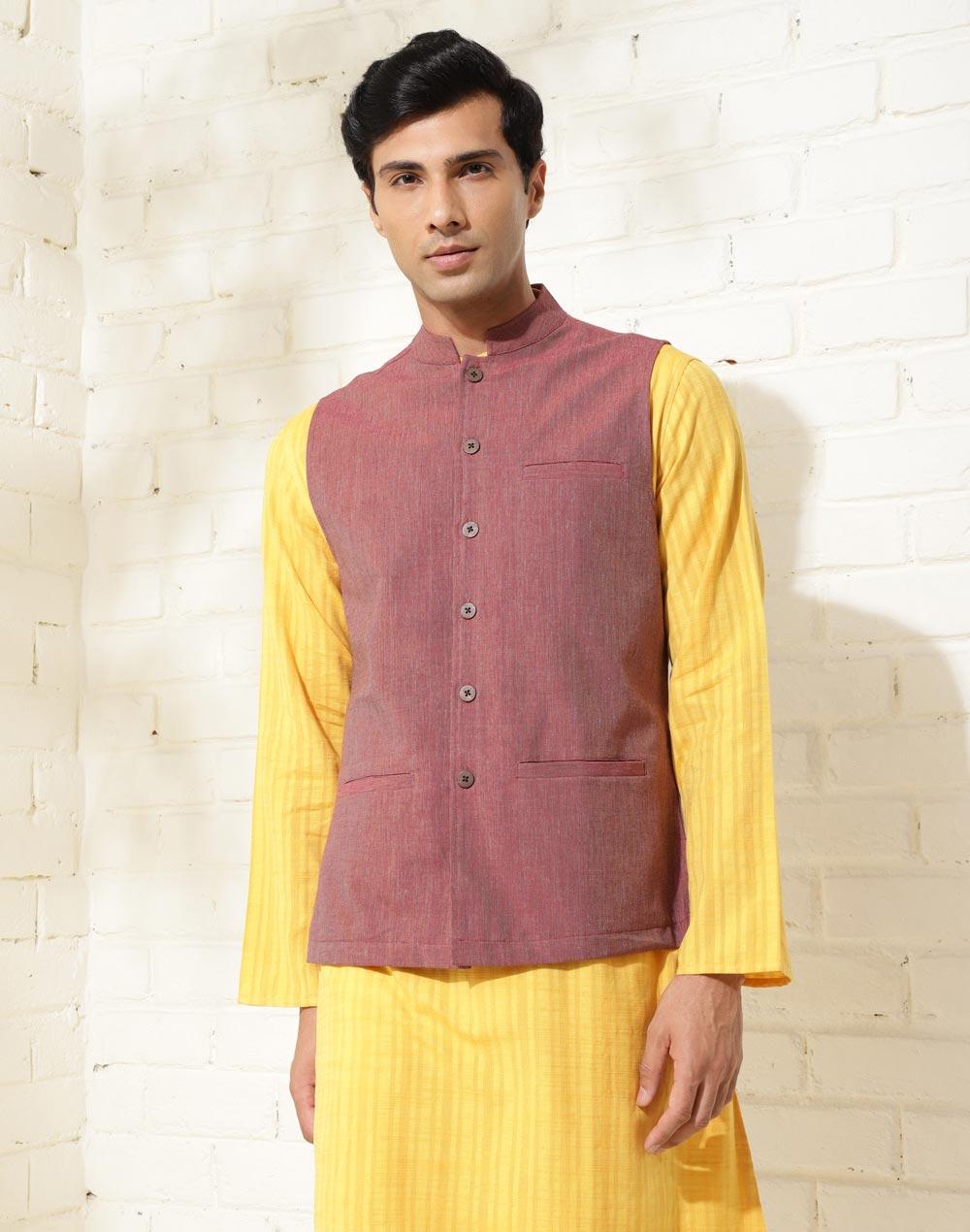maroon-cotton-woven-jacket-nehru