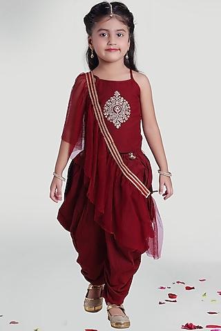 maroon-cowl-pant-set-with-latkans-for-girls