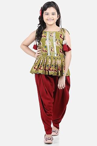 maroon-dhoti-set-in-cotton-for-girls