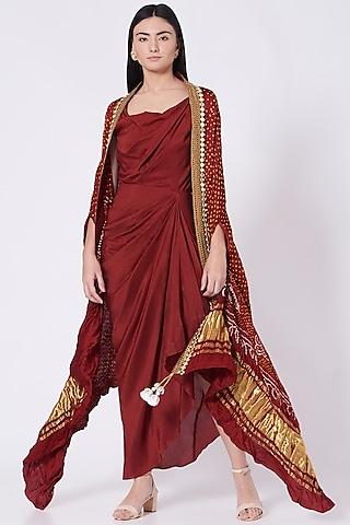 maroon drape dress with cape
