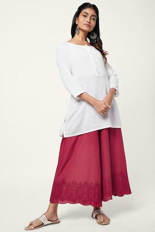 maroon embroidered ankle-length casual women regular fit palazzo