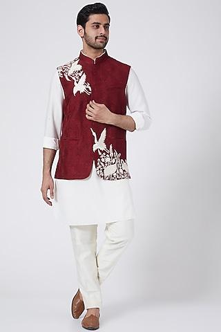 maroon embroidered bundi jacket
