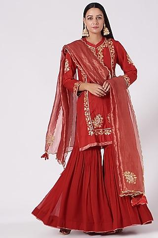 maroon embroidered gharara set for girls