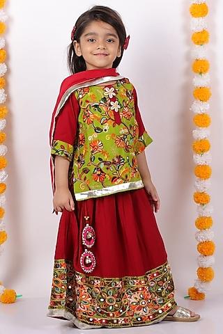 maroon embroidered lehenga set for girls