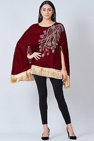 maroon embroidered poncho top