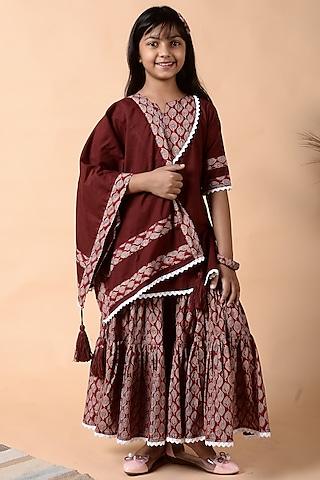 maroon embroidered sharara set for girls