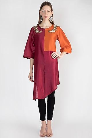 maroon embroidered tunic with inner