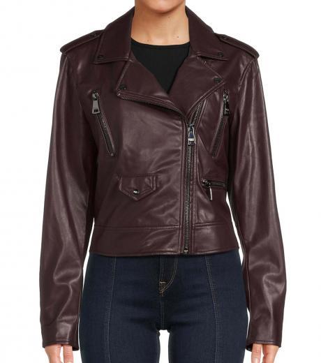 maroon faux leather moto jacket