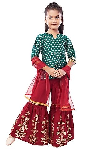 maroon-foil-printed-palazzo-pant-set-for-girls