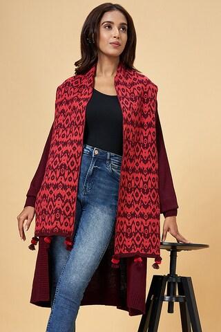 maroon jacquard winter wear full sleeves  women regular fit  cape
