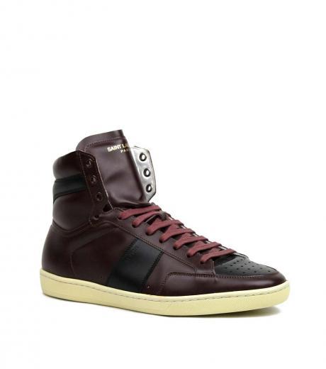 maroon leather high top sneakers