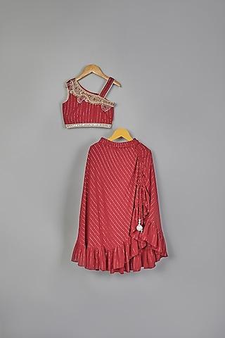 maroon lurex & polyester lehenga set for girls