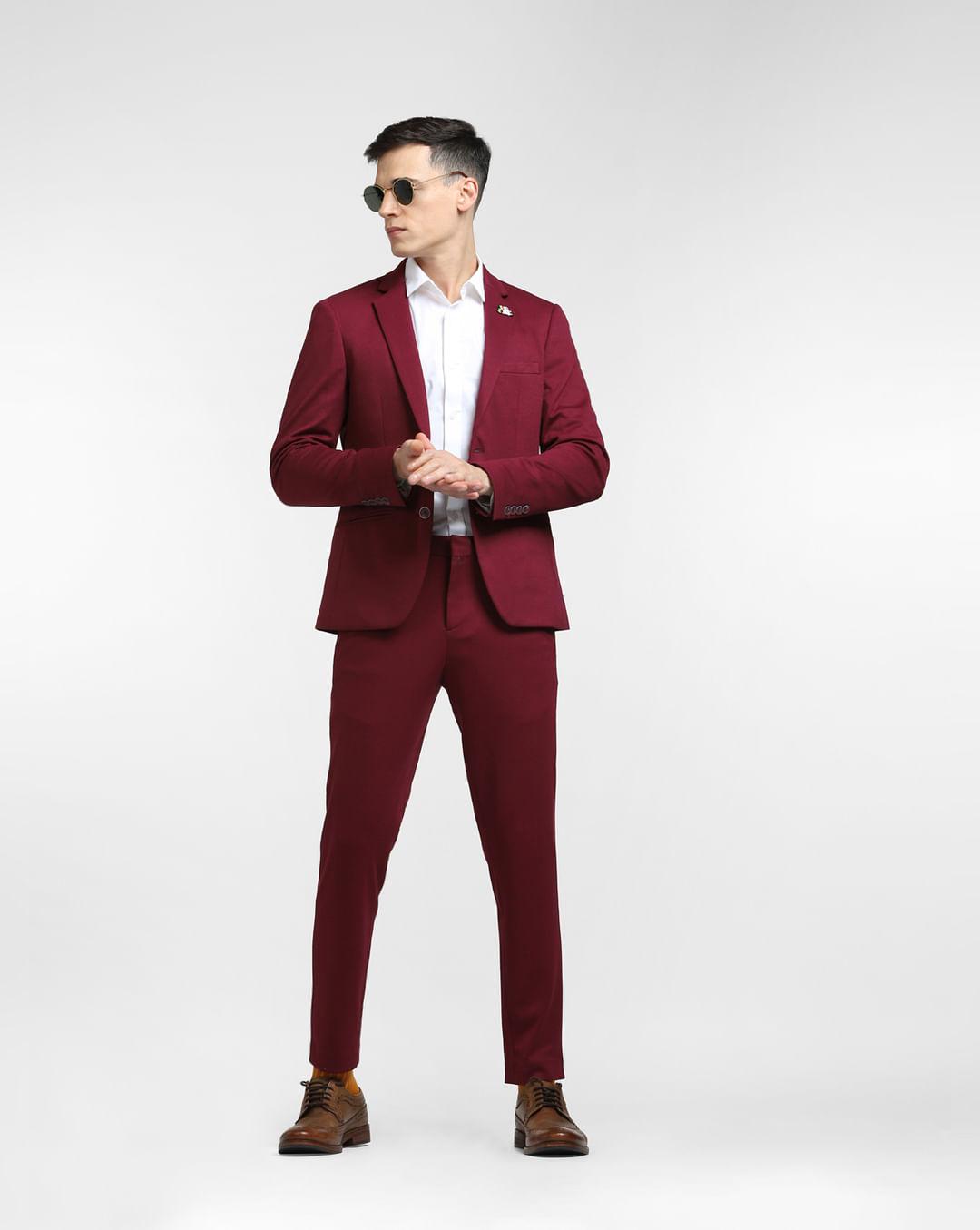 maroon mid rise suit set trousers