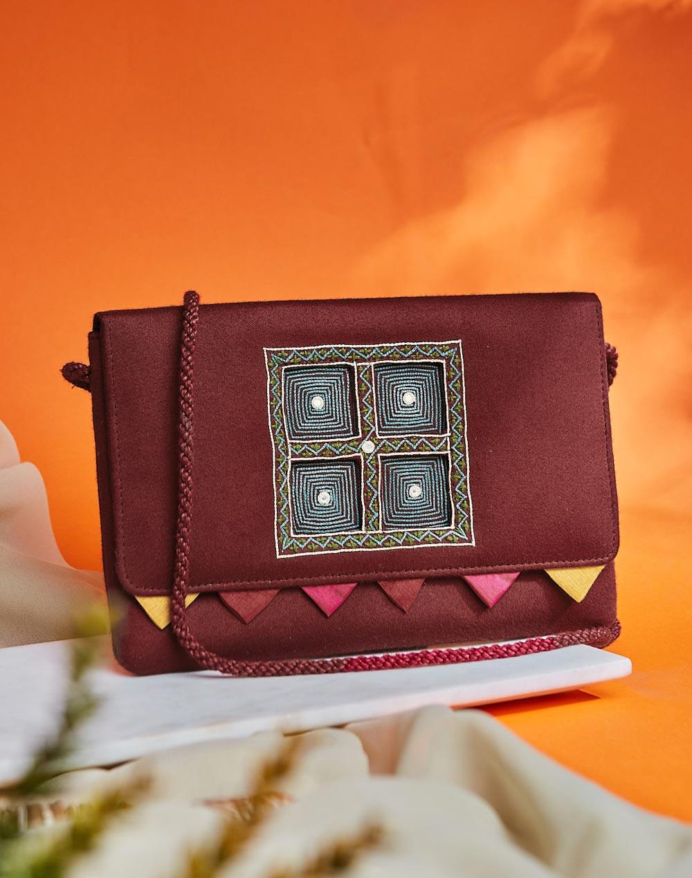 maroon modal hand embroidered clutch