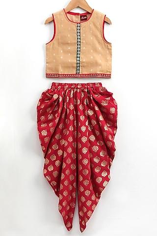 maroon-polyester-printed-dhoti-set-for-girls