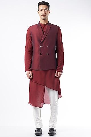 maroon raw silk bundi jacket
