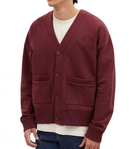 maroon relaxed fit knitted cardigan
