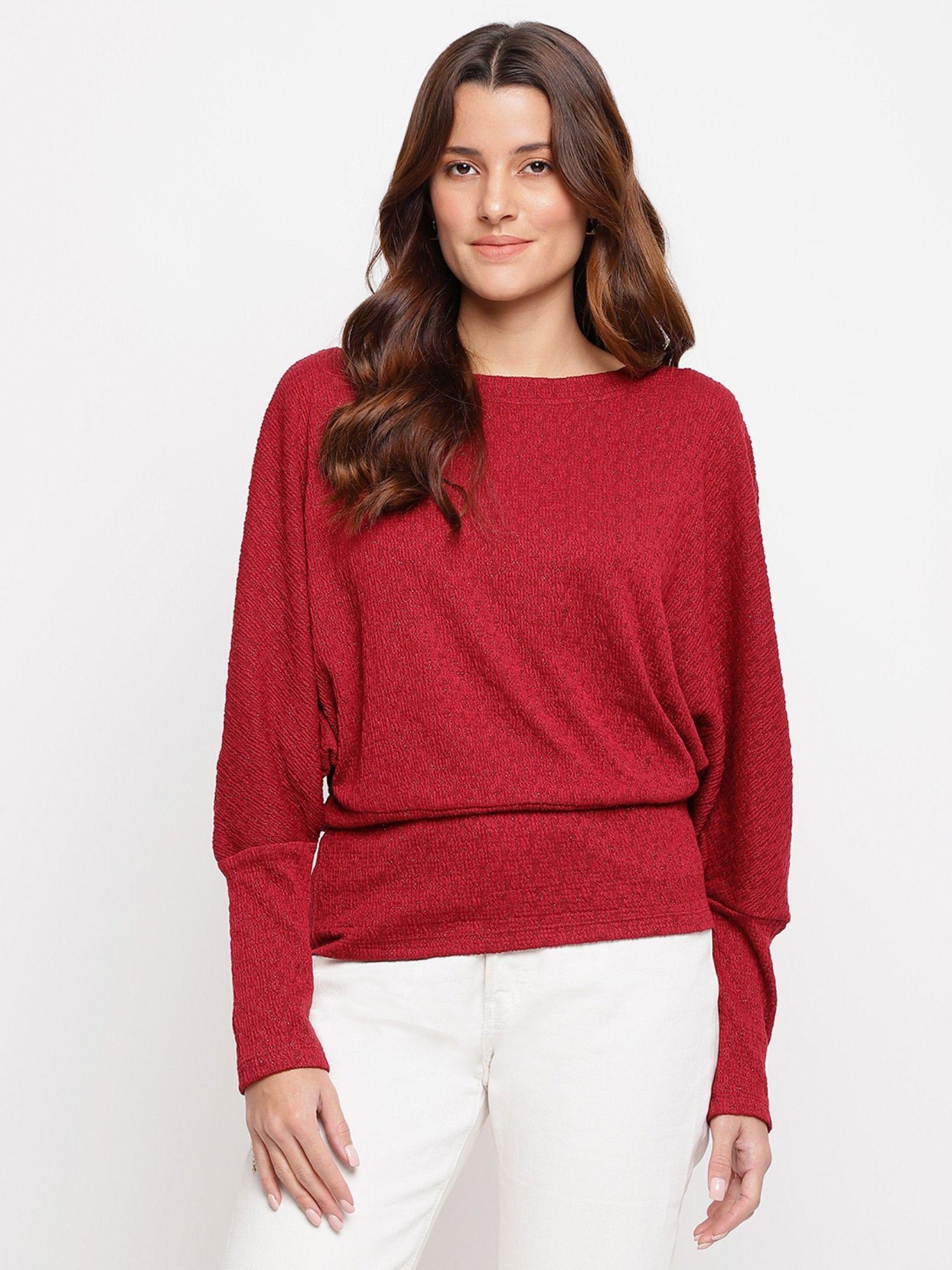 maroon ribbed puff sleeve sweater