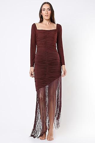 maroon ruched dress