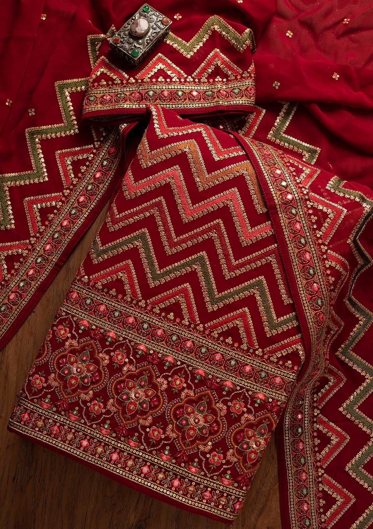 maroon sequins georgette unstitched salwar suit