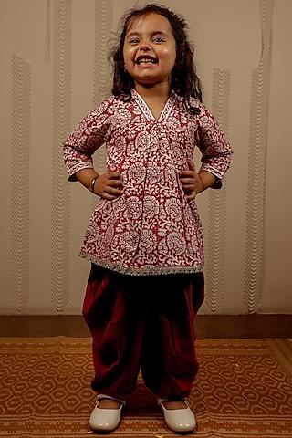 maroon silk dhoti set for girls