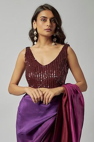 maroon silk sequins & glass bead embroidered blouse