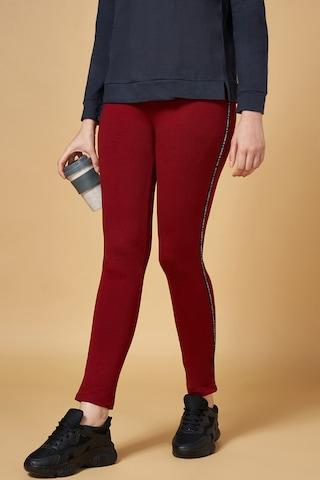 maroon solid ankle-length active wear women regular fit tights