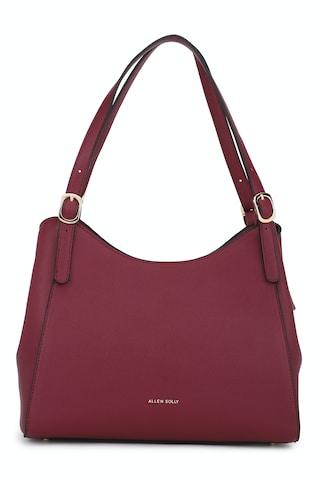 maroon solid casual polyurethane women handbag