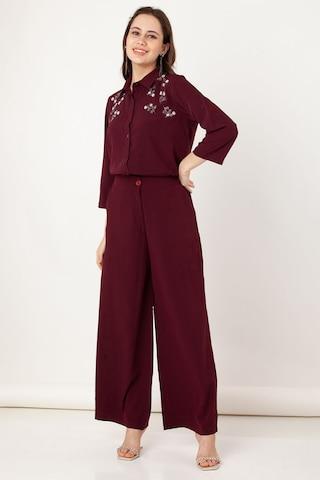 maroon solid full length ethnic women regular fit trousers