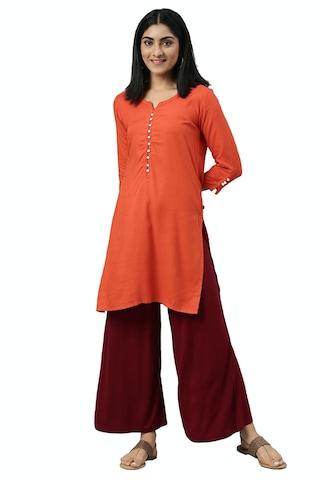 maroon solid full length ethnic women relaxed fit palazzo