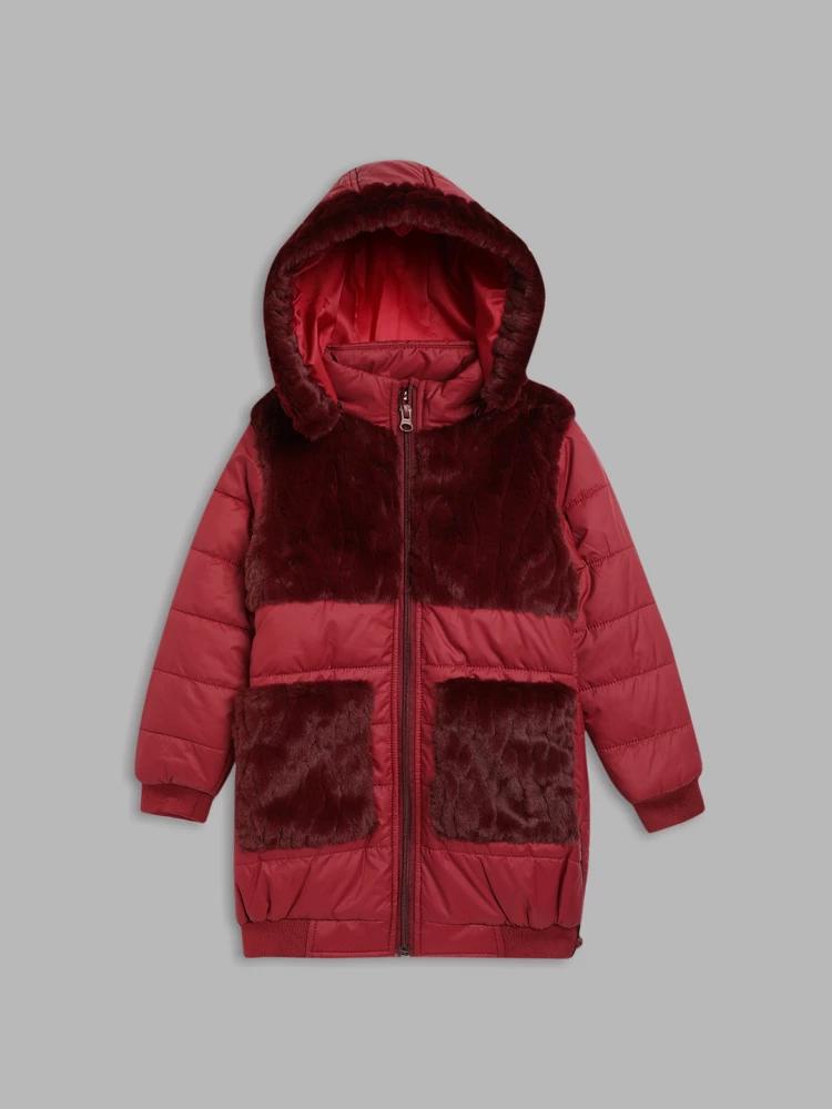 maroon solid hooded jacket