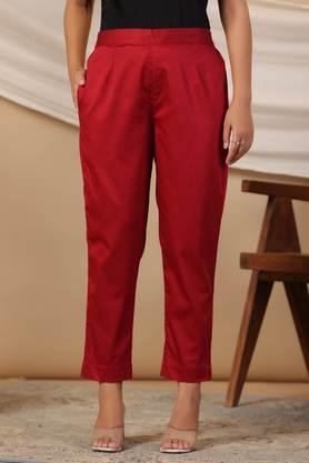 maroon solid lycra women drawstring pants with single side pocket - maroon