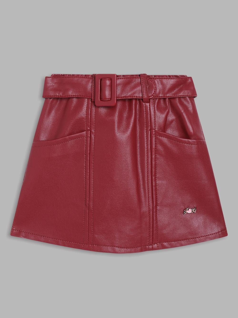 maroon solid regular fit skirt