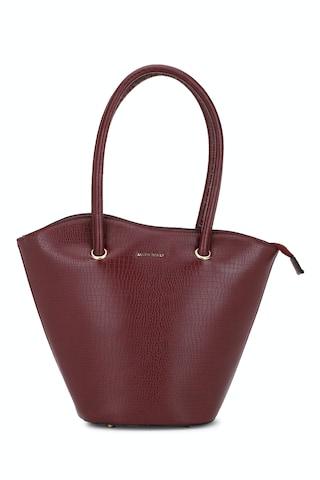maroon textured casual polyurethane women handbag
