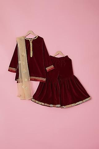 maroon velvet sharara set for girls
