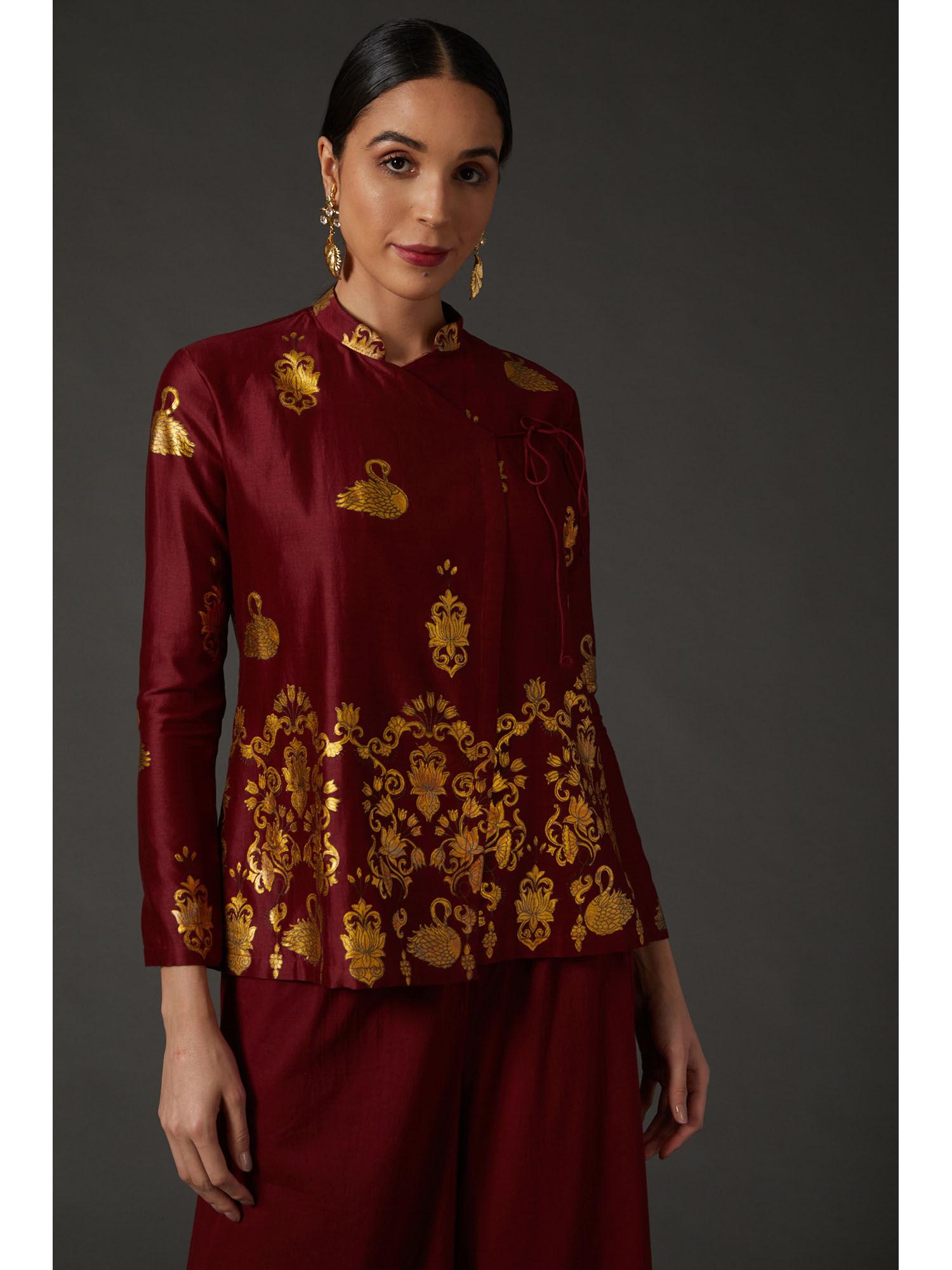 maroon & gold block printed tunic