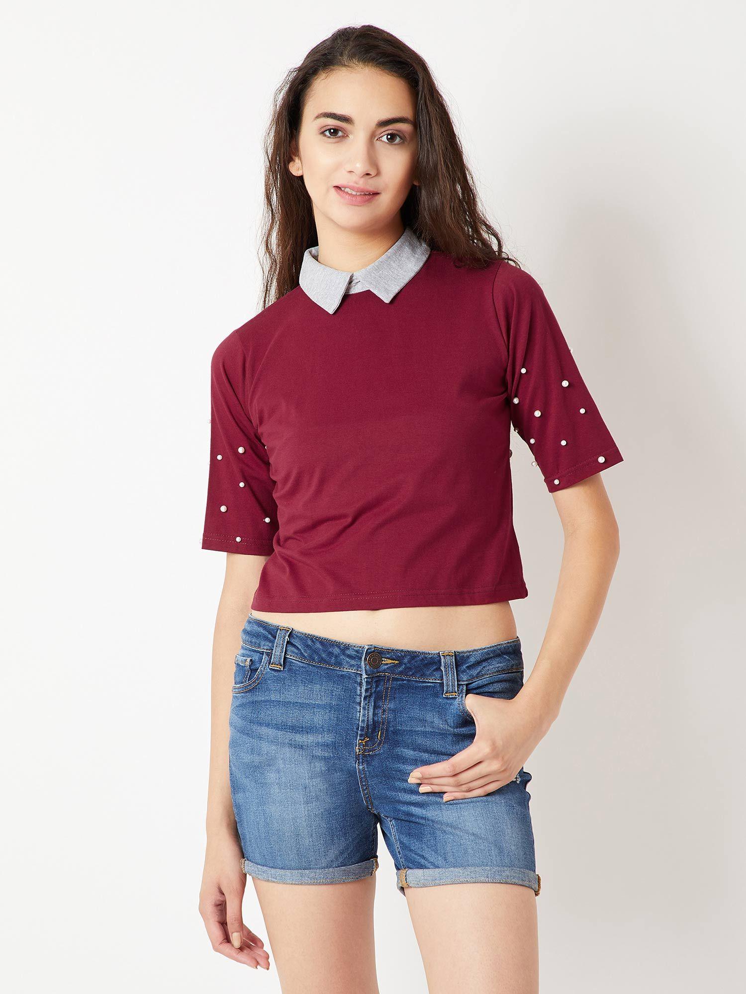 maroon & grey crop top