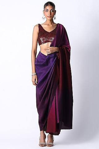 maroon & plum ombre silk saree set