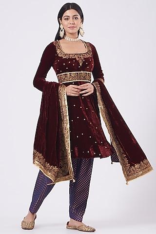 maroon & purple velvet anarkali set