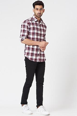 maroon & white printed shirt