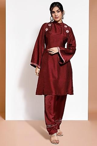 maroon a-line kurta set