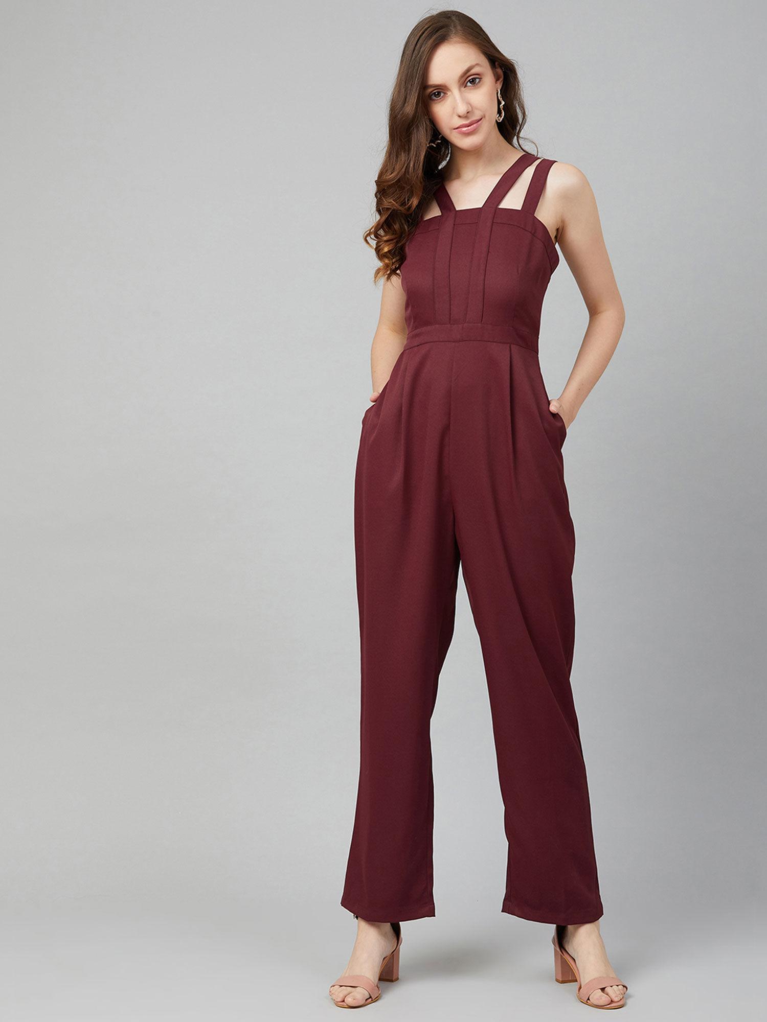 maroon a-line solid jumpsuits